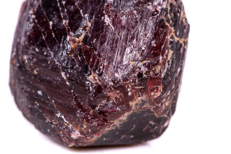Macro of a mineral garnet stone on a white background close upの写真素材