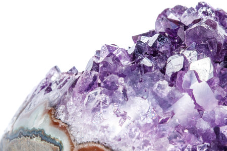 Amethyst Crystal Druse macro mineral on white background close up