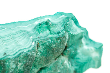 Macro mineral stone Malachite in the rock on a white background close up