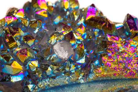 Macro mineral stone Titanium Quartz, Flame Aura Quartz on a white background close-upの写真素材