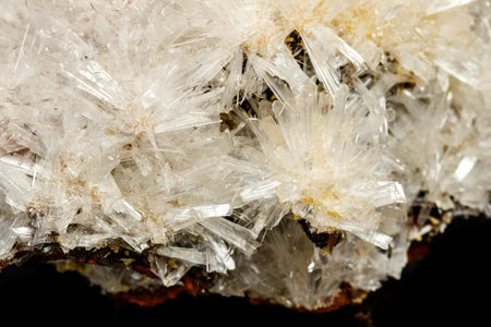 Macro mineral stone crystals Hemimorphite rock on a black background close upの写真素材