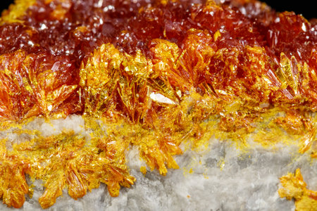 Macro Mineral Stone Orpiment on Black Background Close Upの写真素材
