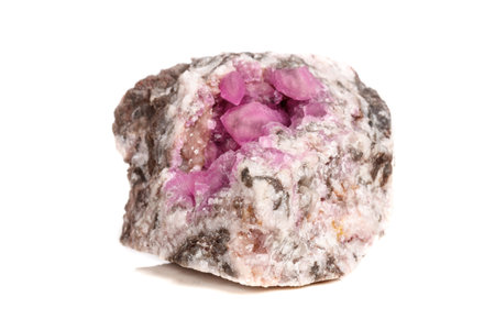 Macro mineral stone Cobalt Calcite rock on white background close upの写真素材