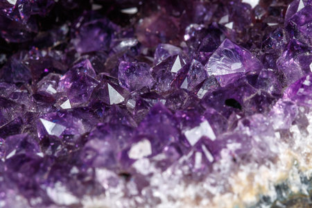 Macro Mineral Stone Amethysts in the rock on a white background close upの写真素材