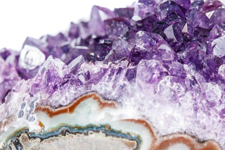 Amethyst Crystal Druse macro mineral on white background close upの写真素材