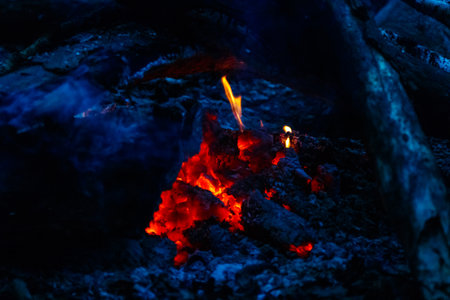 texture flame from burning logs at night close upの写真素材