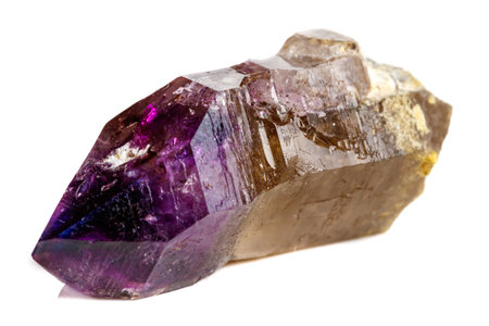 Macro Mineral Stone Amethyst together smoky quartz, rauchtopaz on a white background close upの写真素材