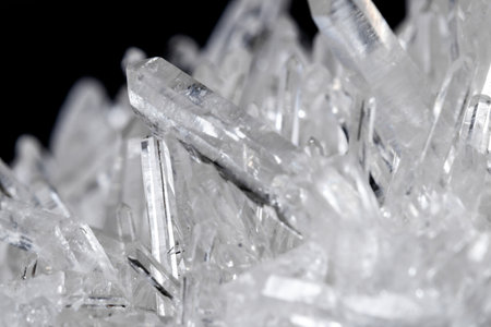 Macro Mineral Stone Rhinestone in Crystals on a Black Background close upの写真素材