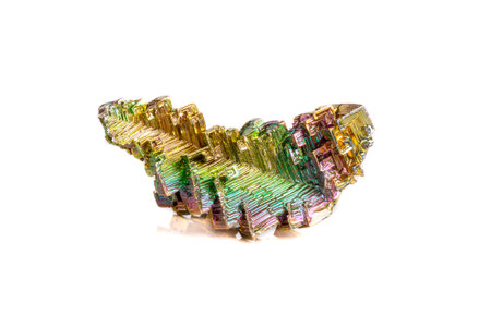 Macro of the mineral bismuth stone on a white background close-up