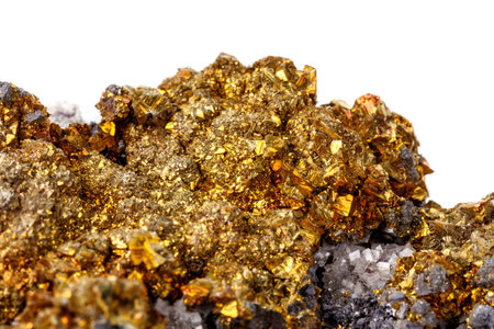 Macro mineral stone Chalcopyrite on a white background close up