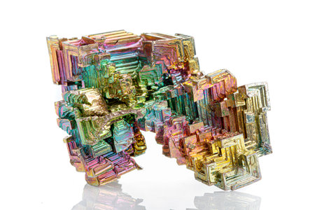 macro mineral stone bismuth on a white background close upの写真素材