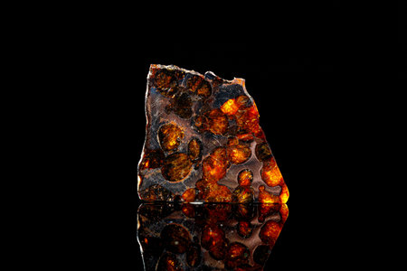 Macro stone mineral meteorite on a black background close-upの写真素材