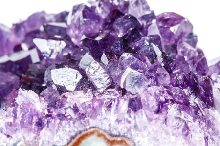 Amethyst Crystal Druse macro mineral on white background close upの写真素材