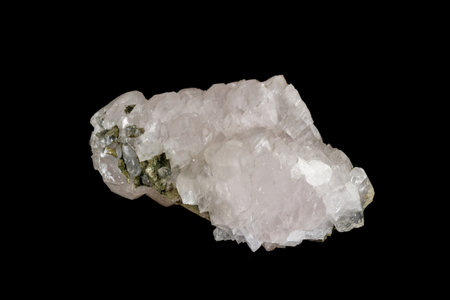 Macro stone Calcite mineral on a black background close up