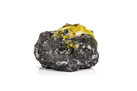 Macro of mineral stone Anglesite in Galena on white background close upの写真素材