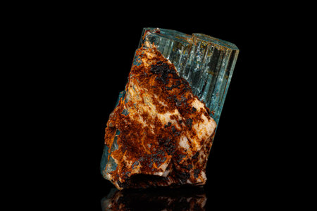 macro mineral stone aquamarine on a black background close upの写真素材