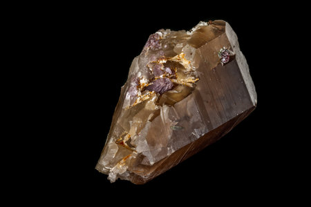 Macro mineral quartz mineral Tourmaline on Lepidolite black background close upの写真素材