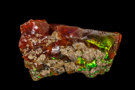 Macro stone Opal mineral in rock on a black background close upの写真素材