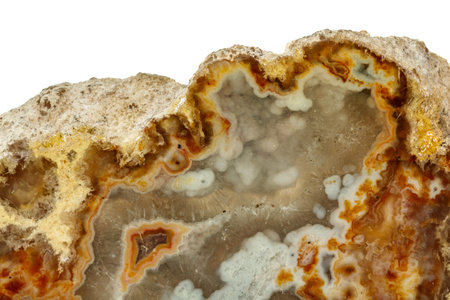 Macro stone Agate mineral on white background close up