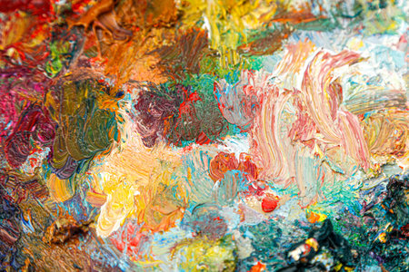 painting palette with different colors of paint close-up