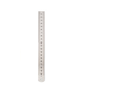 metal ruler isolated on white background close-up