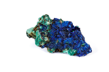Macro mineral stone Malachite and Azurite against white background, close upの写真素材