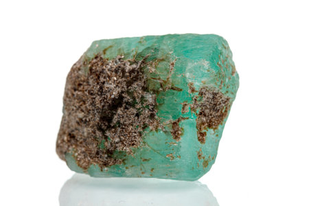 macro mineral stone emerald on a white background close-upの写真素材