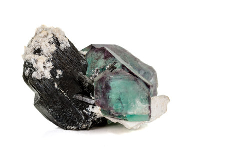 macro mineral fluorite stone on white background close upの写真素材