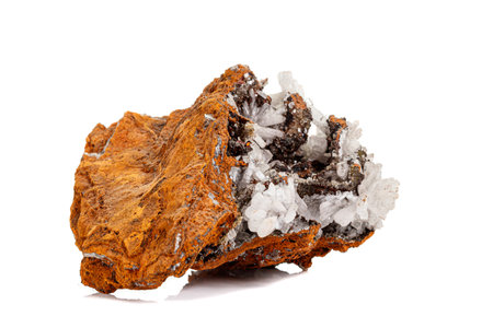 Macro mineral stone crystals Hemimorphite rock on a white background close upの写真素材
