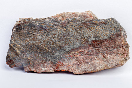 macro mineral bismuth stone on hartenstein schacht on white background close-up