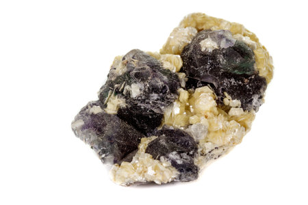 macro mineral fluorite stone on white background close up