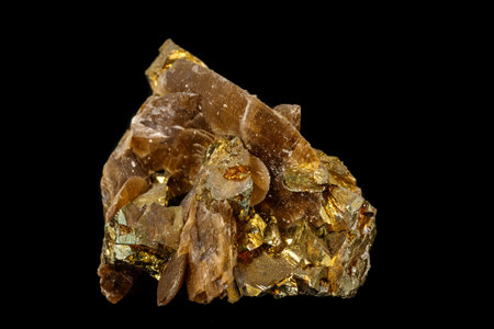 Macro siderite mineral stone on black background close upの写真素材