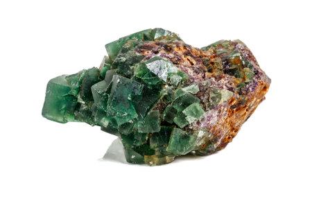 Macro stone Fluorite mineral on white background close up