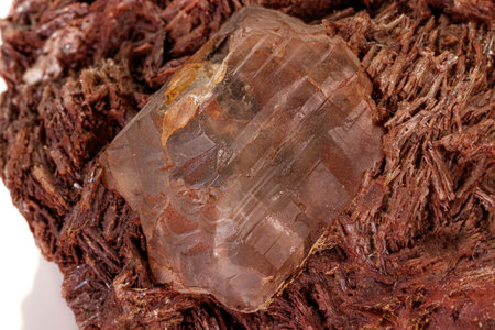 Macro stone Topaz mineral in rock on a white background close upの写真素材