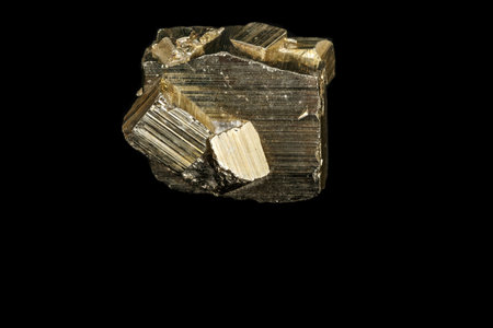 Macro mineral stone Pyrite on a black background close upの写真素材