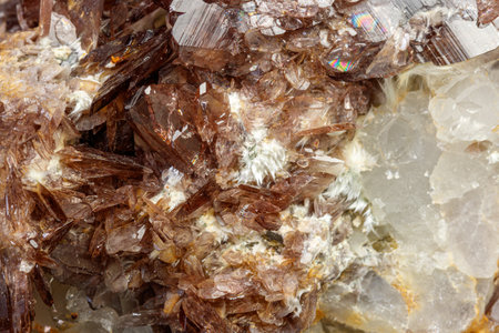 Macro minerals Axinite stone on a gray background close-up