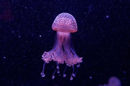 macro of a beautiful jellyfish phyllorhiza punctata close up