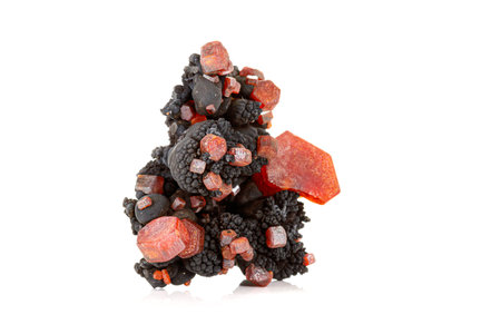 Macro mineral stone Vanadinite on a white background close upの写真素材