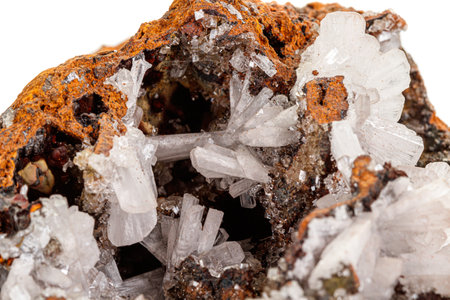 Macro mineral stone crystals Hemimorphite rock on a white background close upの写真素材