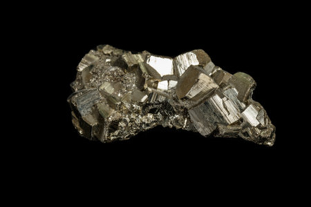 Macro mineral stone Pyrite on a black background close upの写真素材