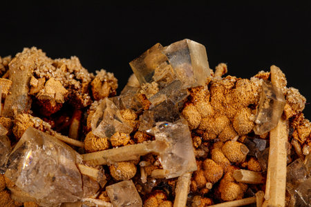 Macro stone mineral Fluorite on a black background close up