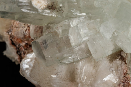 Macro stone Apophyllite mineral on black background close upの写真素材