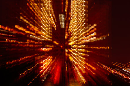 night city in motion of light lines close up
