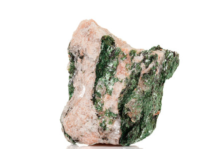 Macro mineral stone Fuchsite on a white background close upの写真素材