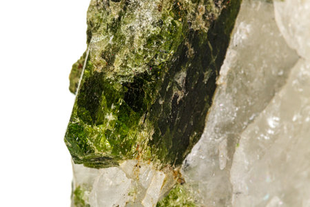 Macro stone mineral Datolite on a white background close up