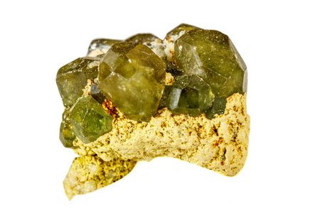 Macro stone Demantoid mineral on white background close upの写真素材