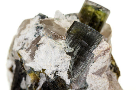 Macro tourmaline mineral stone on white background close upの写真素材