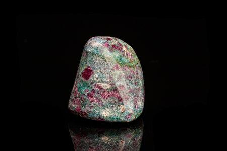 macro mineral stone ruby black background close upの写真素材