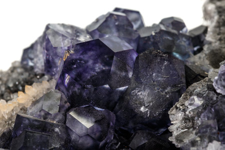 macro mineral fluorite stone on white background close upの写真素材