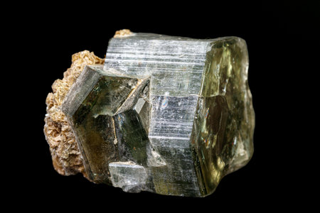 macro mineral stone Apatite on a black background close-up